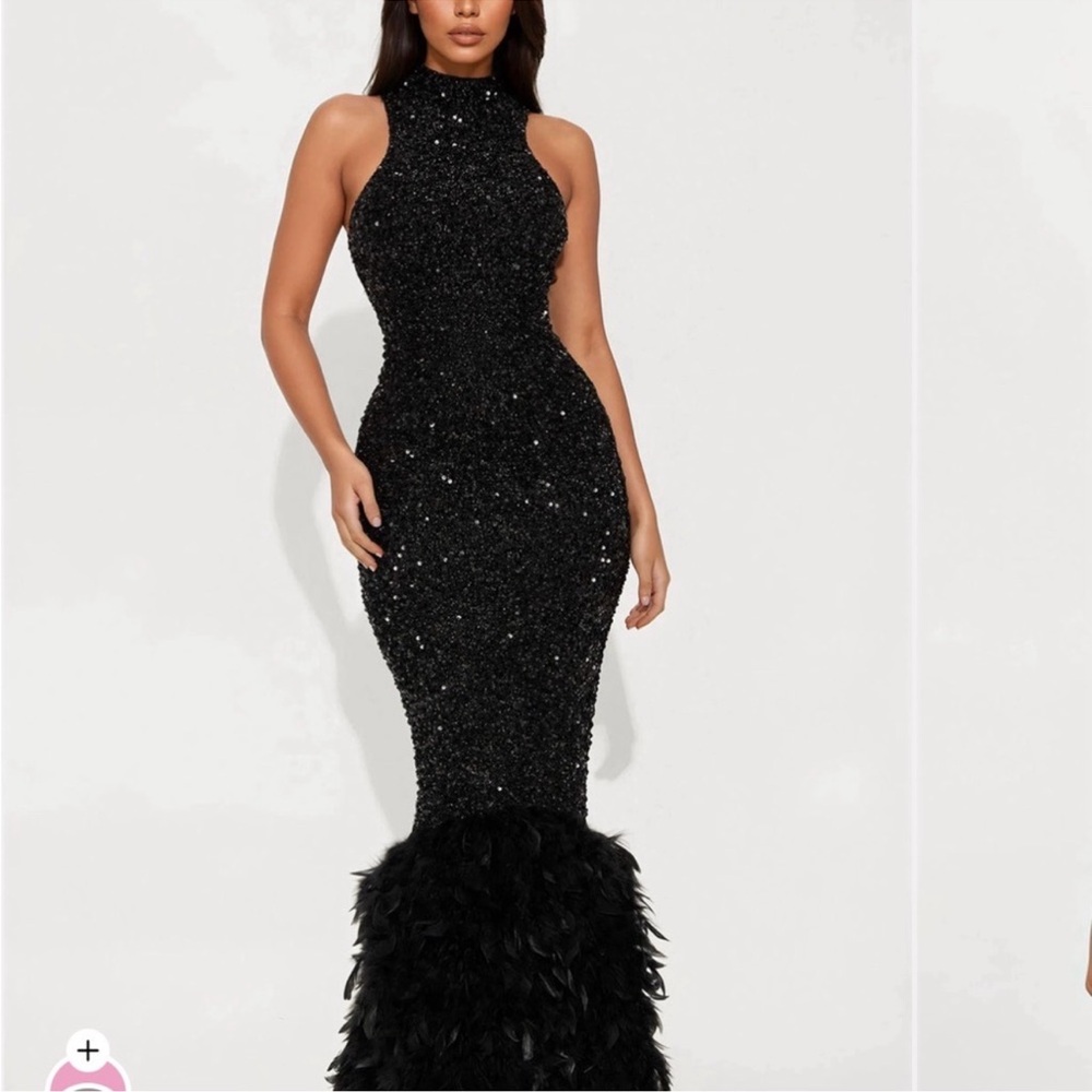 Zoey feathered sequin gown - black